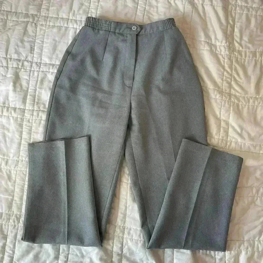 Vintage gray dress pants Jamie white petite 8 elastic classic chic‎